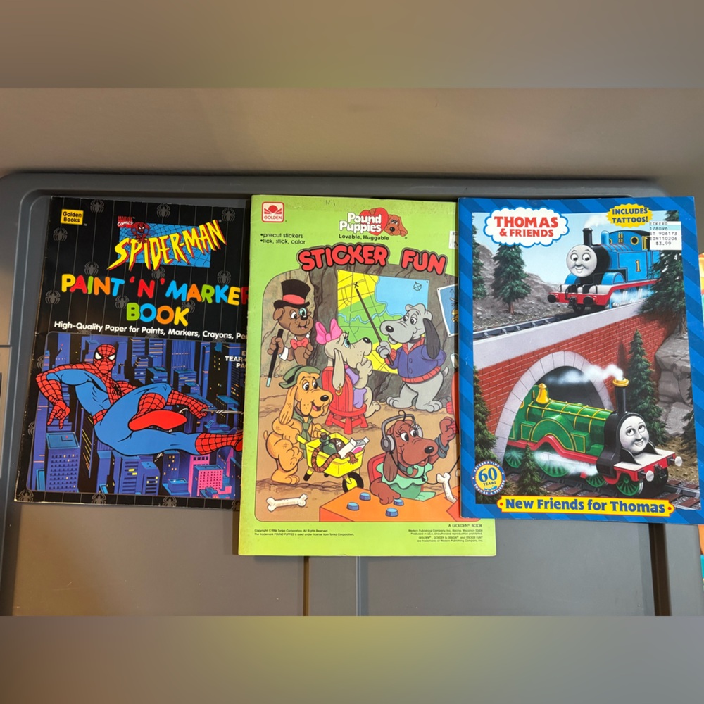 Spider-man, Pound Puppies and Thomas activity books Vintage